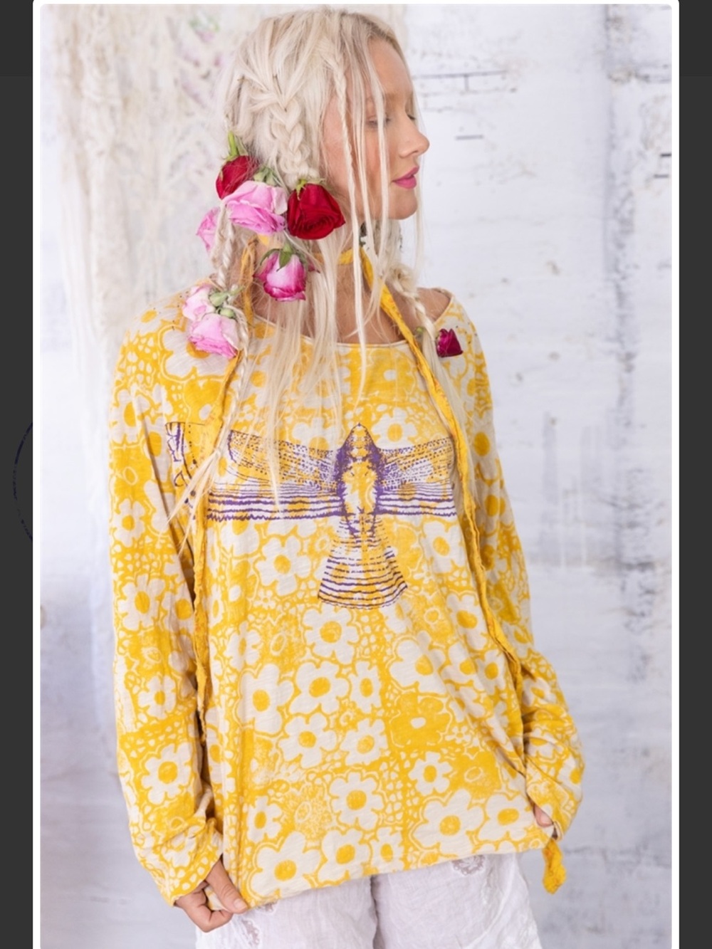 Magnolia Pearl Floral Yellow Long-Sleeve Women's Top